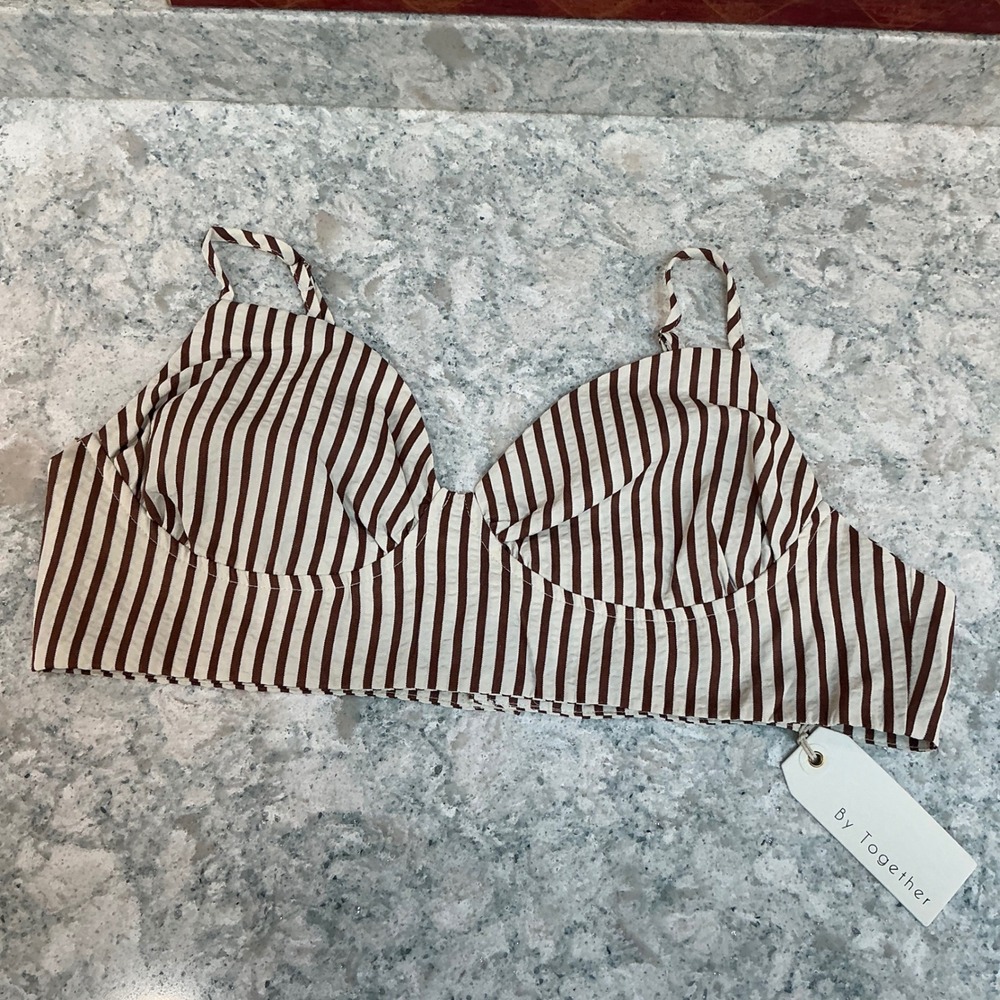 By Together Bralette Top L7070 Large Brown White Striped‎ Seersucker Bustier